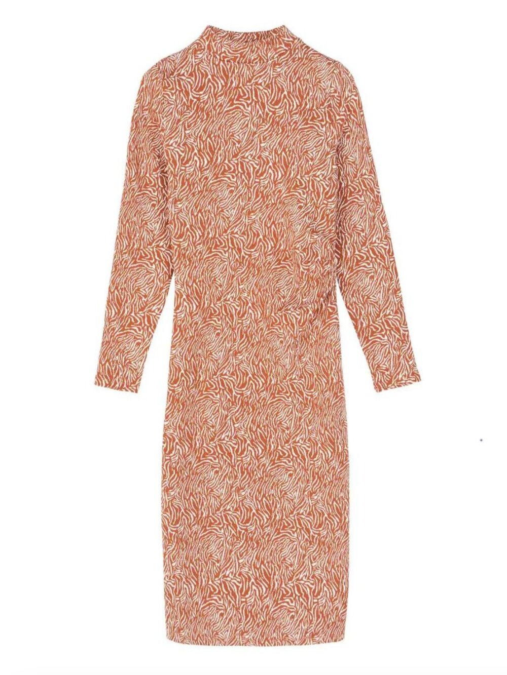 Kettlewell Tiger Burnt Orange Brown Stripe Mock Neck Safari Sheath Dress, size S - Picture 2 of 9